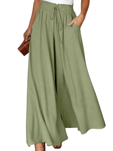 Women's Casual Wide Leg Culottes Pants Comfy Drawstring High Elastic Waist Palazzo Pants