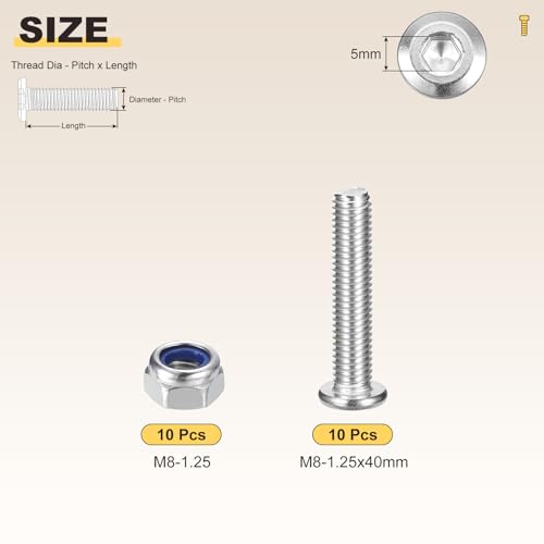 Image of METALLIXITY Crib Screws Replacement Set(M8-1.25x40) 20Pcs, Silver Tone, 304 Stainless Steel Hex Socket Furniture Bolts Screws - for Furniture Woodworking Project, Silver Tone