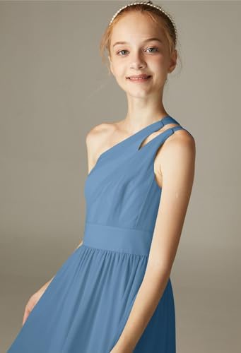 Junior Bridesmaid Dresses One Shoulder A-Line Floor-Length Chiffon for Wedding Party Gowns PY0514