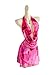 SOLY HUX Women's Tie Dye Mesh Halter Mini Dress Deep V Neck Draped Backless Sleeveless Vacation Summer Dresses HotPink Large
