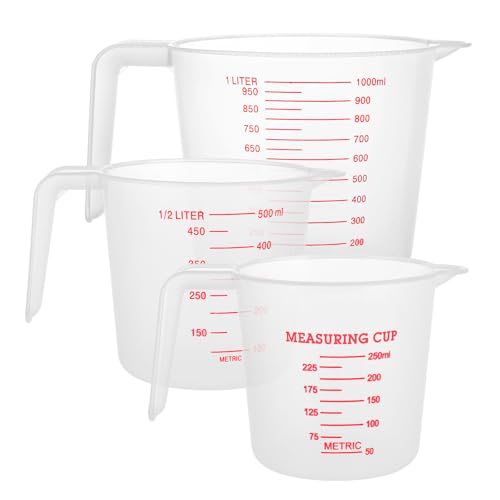 ASelected 3pk Plastic Measuring Jugs Set 250ML 500ML 1000ML Clear Measuring Cup with Handle Plastic Jugs with Easy-to-Read Measurements for Kitchen Baking with Measuring Scale Easy Pour