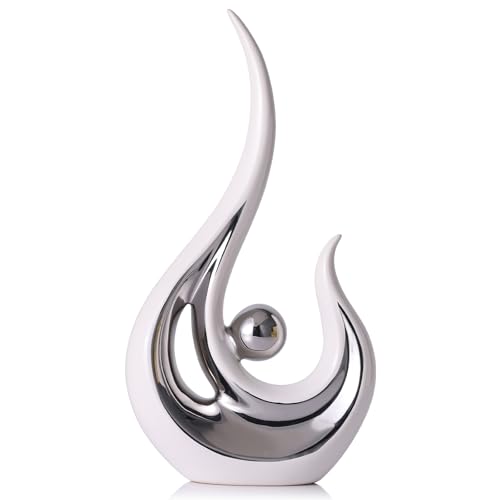 LCCCK Statues abstraites Blanches et argentées pour décoration d'intérieur - Sculpture Moderne en céramique - Statues décoratives pour Salon, étagère,...