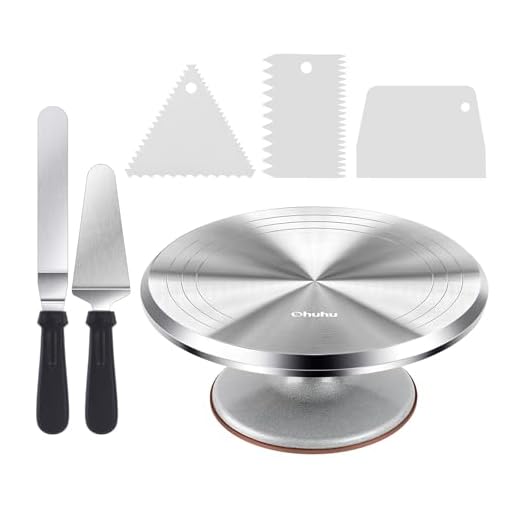 Cake Stand, Ohuhu Aluminium Revolving Cake Turntable 12'' Rotating Cake Decorating Stand with Angled Icing Spatula and Comb Icing Smoother, Banking Cake Decorating Supplies