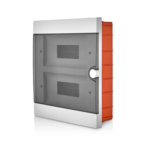 Lion Electric Armario de 2 filas, caja de fusibles de 24 módulos, color blanco, para interruptor de instalación eléctrica IP40, caja de distribución con riel y puerta transparente para todos los