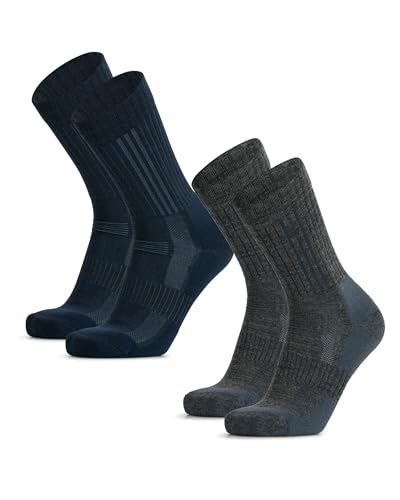 DANISH ENDURANCE Calcetines de Senderismo Termicos de Lana Merino Unisex, Transpirables y Antiampollas, para Hombres y Mujeres, 2 Pack, MC: 1 x Azul Marino,1 x Gris, 39-42