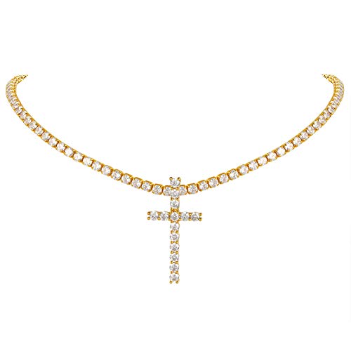 FindChic Bling Fully CZ Tennis Chain Initial Necklace for Women 16'' Butterfly Choker 18K Gold Plated Simulated Diamond Cubic Zirconia Letter Necklace