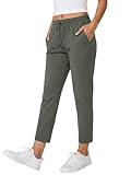 KISSMODA Womens Joggers with Pockets 7/8 Ankle Length Stretch Sweatpants Casual Lounge Golf Pants Lightweight Running Sports Track Buttoms Trousers Lightgrey