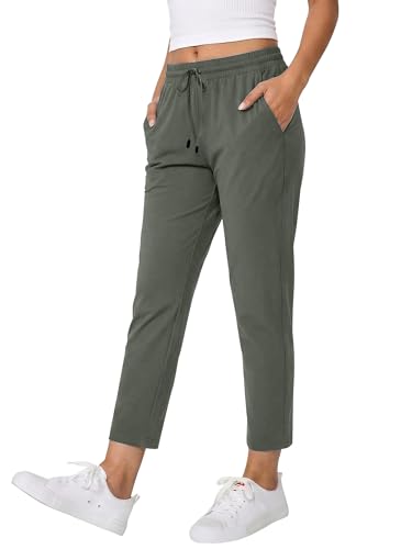 Image of KISSMODA Womens Joggers with Pockets 7/8 Ankle Length Stretch Sweatpants Casual Lounge Golf Pants Lightweight Running Sports Track Buttoms Trousers Lightgrey
