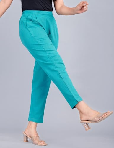 Image of Women's Cotton Ankle Fit Trouser Pants for Women & Girls | Women Regular Fit with Two Pocket Trouser for Office School Formal Casual Daily Use