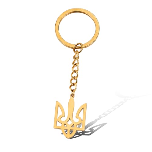 SIPURIS Llavero de Ucrania, llavero de Tridente ucraniano para hombres y mujeres, símbolo de la bandera de Ucrania, emblema nacional ucraniano, llavero de regalo de Ucrania, joyería, Oro-1, Talla