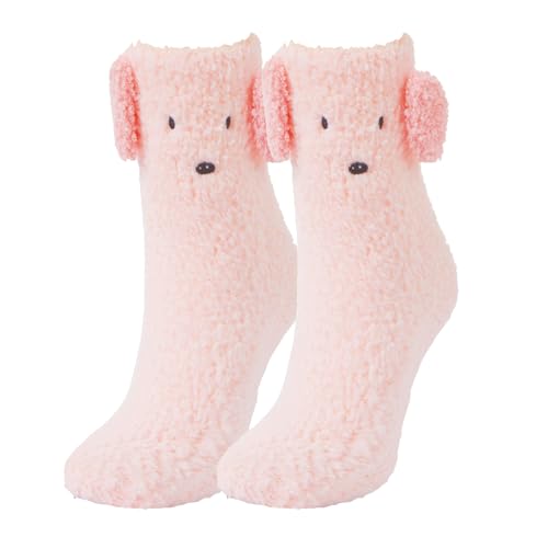 Violet Mist Womens Fuzzy Socks with Grips Winter Warm Fluffy Soft Slipper Socks Cozy Hospital Non Slip Socks Cute Animal Sock