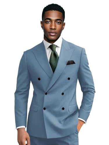Mens Suit 2 Piece Double Breasted Suit Men Formal Slim Fit Suits Double Breasted Suits for Men Wedding Groom