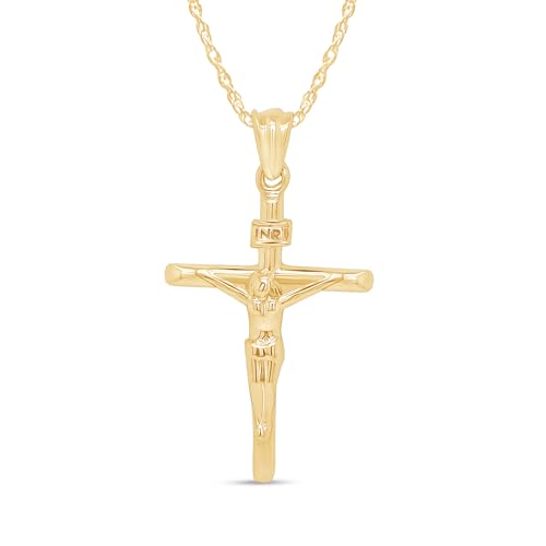AFFY Danity Jesus Christ INRI Crucifix Cross Pendant Necklace Along With 18 Inche Rope Chain In 14K Gold Plated 925 Sterling Silver Pendent Necklace, Jewelry gift