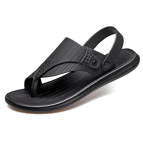 Men Shoes Vintage Real Leather Non-Slip Beach Slip-On Sandals Travel Slippers Black Brown(42)