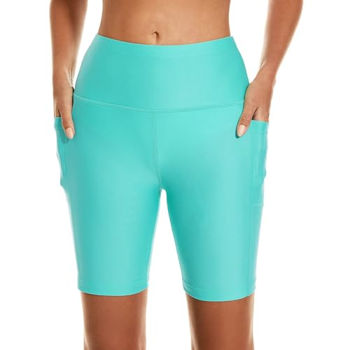 Image of HODOSPORTS Women's 3'' /5'' /7'' /9'' /12'' Swim Board Shorts UPF50+ High Waisted Quick Dry Swimsuit Bottoms with Pockets Liner