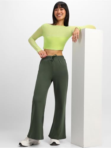 Image of JUNEBERRY Wide Leg Track Pants for Women & Girls (Pure Cotton, Bootcut, Regular Fit, High Rise Trouser, Drawstring, Available in Black, Brown, Navy, Olive Green, Lilac, Beige)