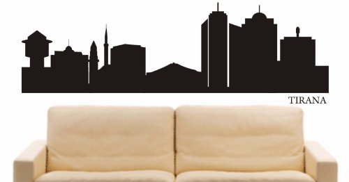 Indigos UG – Sticker mural autocollant – E694 Skyline Ville – Tirana (Albanie) Design 1–40 x 13 cm – Noir – Décoration cuisine salle de bain...