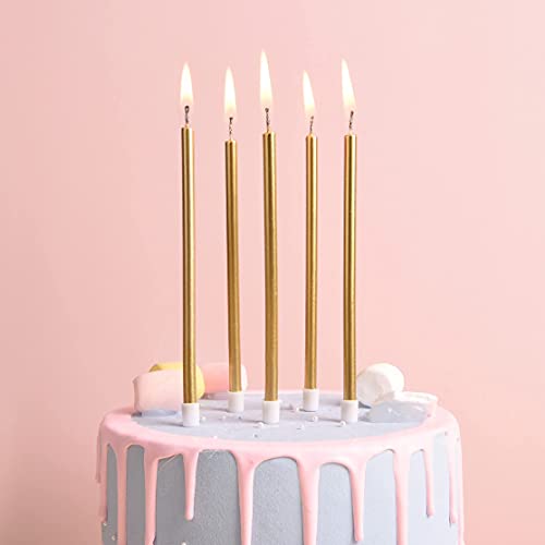 PHD CAKE Long Thin Birthday Candles | Candles | Birthday Parties | Wedding Decorations | Party Candles (Gold)
