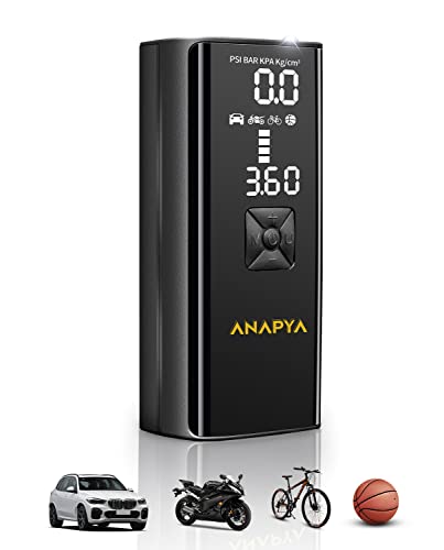 ANAPYA Upgrade 2X Faster Car Tire Inflator Portable Air Compressor, 8000mAh Electric Air Pump with Pressure Gauge, LCD Dual Screen and Light, 150PSI Cordless Tire Pump for Car Bike Motorcycle Balls