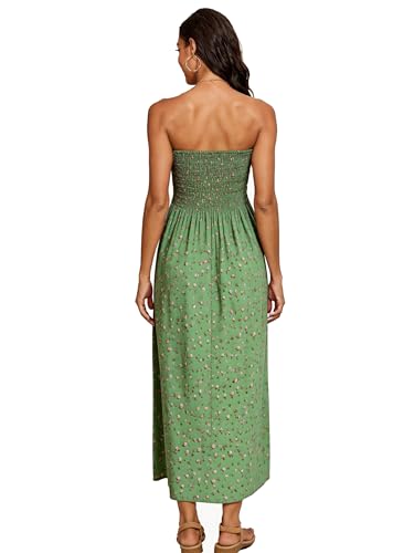 Image of Capuffy Women Strapless Boho Maxi Dress Sleeveless Tube A Line Summer Sundress with Pockets Flowy Swing Beach Dress 33