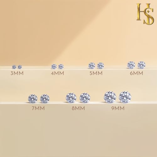 HIGHSPARK 925 Silver Solitaire Stud Earrings | 92.5 Sterling Silver & Round Brilliant Cubic Zirconia Tops for Men Women