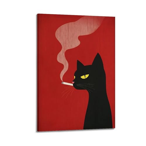 Funny Black Cat Portrait d'art mural vintage abstrait pour salon 60x90cm