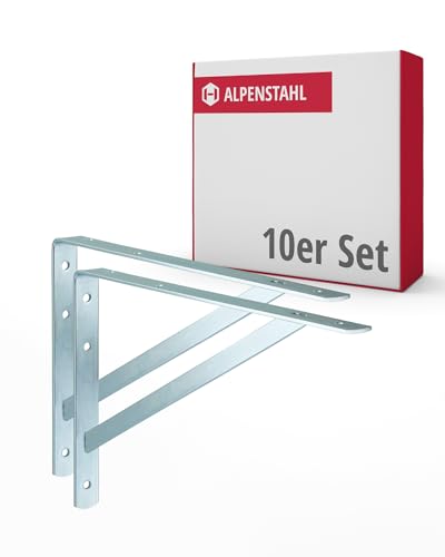 ALPENSTAHL Schwerlastwinkel [ATHENA] 10 Stück Regalwinkel I Tiefe 600 mm I Schwerlastkonsole verzinkt, Grau I Wandhalterung Regal Tragkraft 300 kg I Winkel Metall massiv | Metallwinkel 90 grad