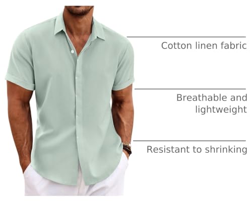 Image of COOFANDY Men's Linen Shirts Short Sleeve Casual Shirts Button Down Shirt for Men Beach Summer Wedding Shirt