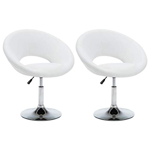 vidaXL 2X Sillas Comedor Base Giratoria Piel Sintética Blancas Sillón Cóctel