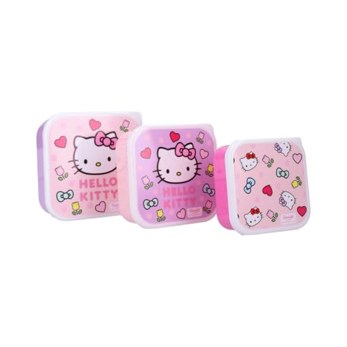 My sweety pop | Set de 3 Boîtes à Goûter Hello Kitty pour Enfants | Boîtes à Encas Emboîtables Sans BPA | Idéal École, Pique-nique et Sorties | Design...