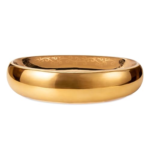 Image of BONKASO Pearl 1006 Luxury Golden Polished Ceramic Table Top Wash Basin (61 x 43 x 14.5 cm) | Large Countertop Bathroom Sink | Modern Designer Vanity Wash Basin
