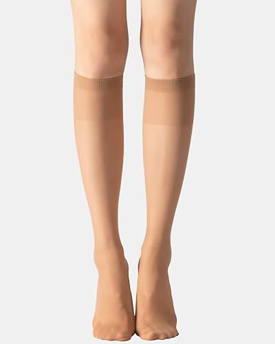 Image of leg elegant Sheer Knee High Stockings for Women, 6 Pairs Knee High Transparent Toes Nylons Pantyhose for Women