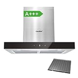 COMFEE' TSHM77SS-60 Campana extractora 60 cm Clase A+++ Campana extractora de acero inoxidable 650 m³/h con LED, sistema de recirculación y canalización y filtros de carbón