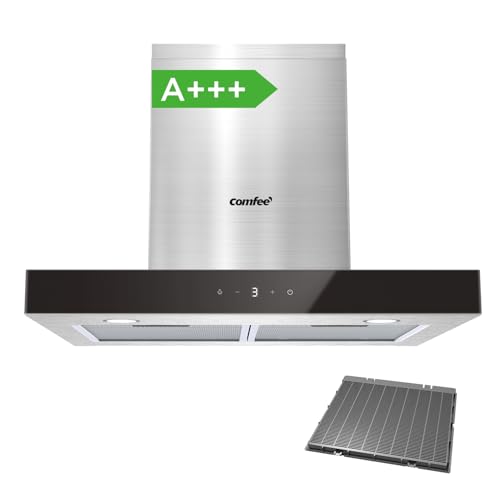 COMFEE' TSHM77SS-60 Campana extractora 60 cm Clase A+++ Campana extractora de acero inoxidable 650 m³/h con LED, sistema de recirculación y canalización y filtros de carbón