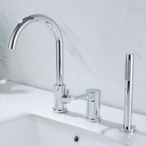Deck Mounted Bath Shower Mixer Tap with Shower Head & Hose