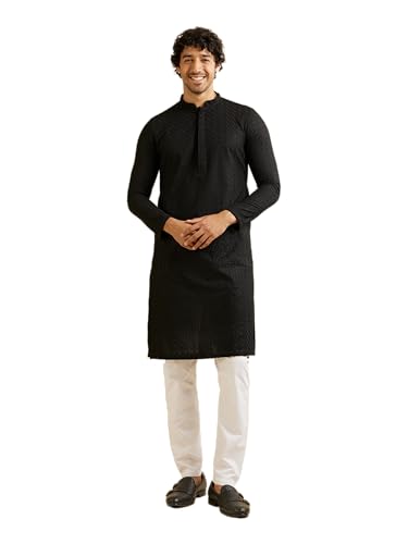 Image of Manyavar Men's Cotton Blend Self-Design Kurta Pyjama Set (2pcs)