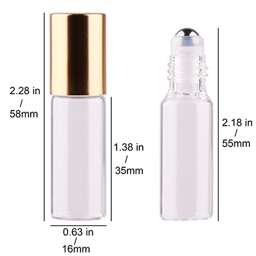 MaxMau Pack of 100,5ml Clear Glass Roll on Bottle Essential Oil Roller Bottles with Stainless Steel Roller Balls and Golden Painted Lids for Daily Aromatherapy Sample Test Travel3