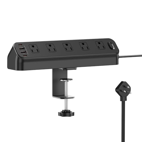 Image of BEVA Desk Clamp Power Strip 6FT, Desk Edge Mount Extension Cord with 10 Outlets, 20W Fast Charging Station, PD 20W USB C Ports, Fit 1.96 inch Tabletop Edge, Etl List