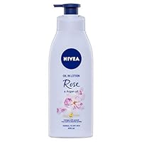 NIVEA Oil Infused Rose & Argan Oil Body Lotion (400ml), 24hr Nourishing Body Moisturiser with Argan Oil, Fast Absorbing Moisturising Cream for Dry Skin