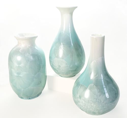 Artisoul® Set di 3 Vasi in Ceramica Piccoli Vasi Fiori Vaso Decorativo da Interno, Vaso per Minimalista Mensola Appartamento Cucina Tavolo Soggiorno Camera da Letto Ufficio Decorazione, Bu Verde