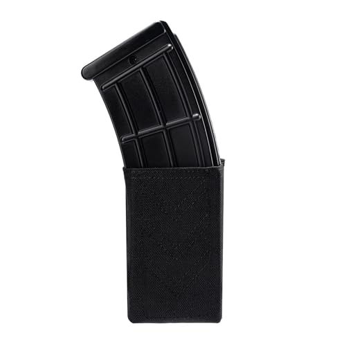 TACNEX 5.56mm Magazine Pouch w/Belt/MOLLE Strap Clip Single Rifle Mag Holster w/Quick Release Insert Open Top AR Mag Retention Case Nylon Mag Holder for Duty Belt Outer Carrier Tactical Vest BK