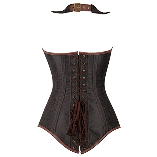 Frawirshau Steampunk Corset Tops For Women Plus Size Steampunk Corset Brown Buckle Corset Steel Boned Halter Corset Size Small #TOP1