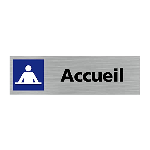 Signalétique.biz France - Plaque de porte ACCUEIL (Q0101) - 170 X 50 mm - Adhésif aspect aluminium brossé