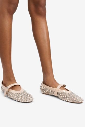 LEMONADE Women's Diamante Fishnet Detail Buckle Strap Flat Ballet Pump3