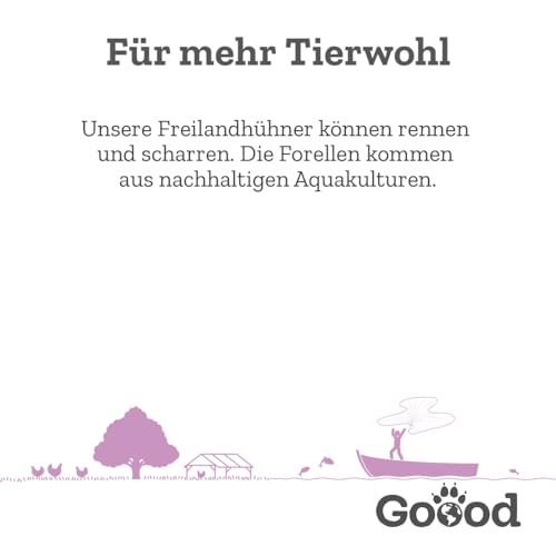 Goood - Senior Freiland-Pute - Nassfutter, Hundefutter - mit nachhaltiger Forelle, regionalem Gemüse und Beeren - Getreidefrei, Glutenfrei, Weizenfrei, Ohne Konservierungsstoffe - 6 x 400 g