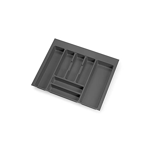 Emuca - Organizzatore di posate, organizzatore cassetto cucina, vaschetta portaposate, 7 scomparti, modulo 60 cm, plastica, Grigio Antracite