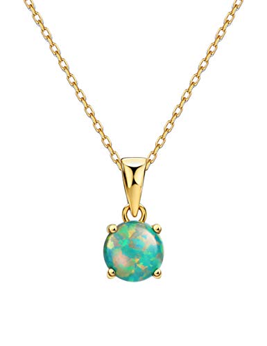 Michooyel 18K Gold Plated Opal Pendant Necklace 4 Prongs Setting Gemstone Solitaire Necklace Fine Jewelry For Women