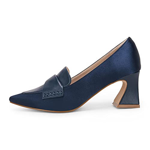 Image of Women's Chunky Block Low Heels Pumps Stitching Retro Work Office Dress Shoes