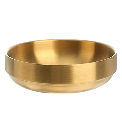 HEMOTON 19 cm Golden Double Bowl Stainless Steel Bowl Soup Thick Bibimbap Noodle Soup (Golden) - Image 3