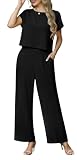 Picture of Lepunuo Summer 2 Piece Outfits for Women Casual Pullover Crop Tops and Loose Wide Leg Pants Sets Lounge Matching Set